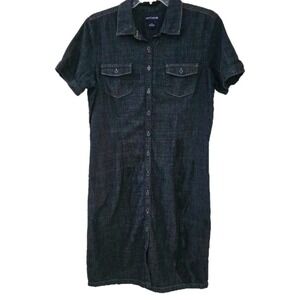 VTG 90s Ann Taylor Denim Shirt Dress 10 Dark‎ Wash 100% Cotton Utility Midi